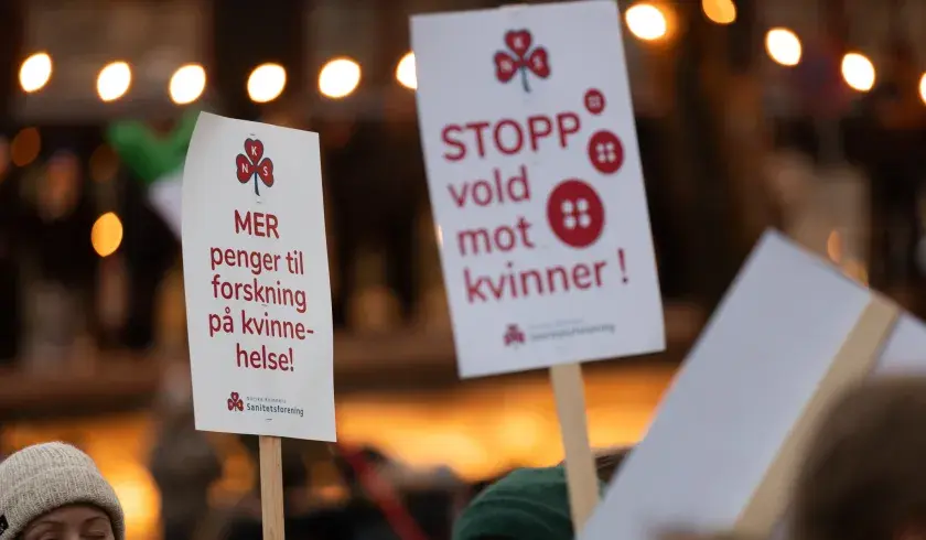 Plakater med kvinnehelse og stopp vold mot kvinner