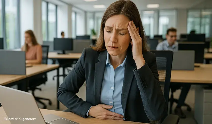 Voksen kvinne med smerter på arbeidsplass